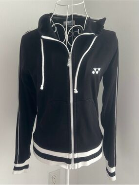 Vintage Y2K Yonex Japan Black & White Full-Zip Athletic Hoodie | Women's S/M